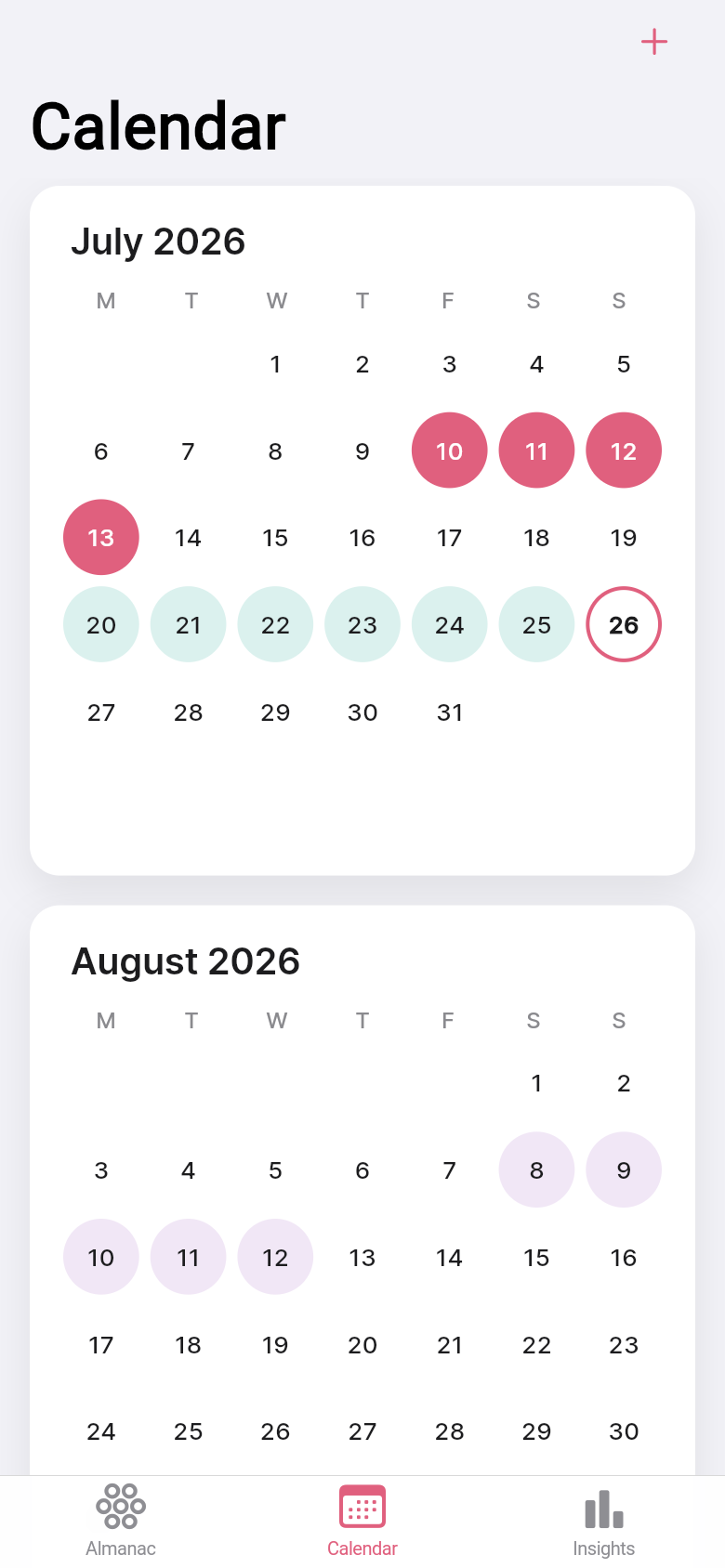 Cycle Almanac — calendar