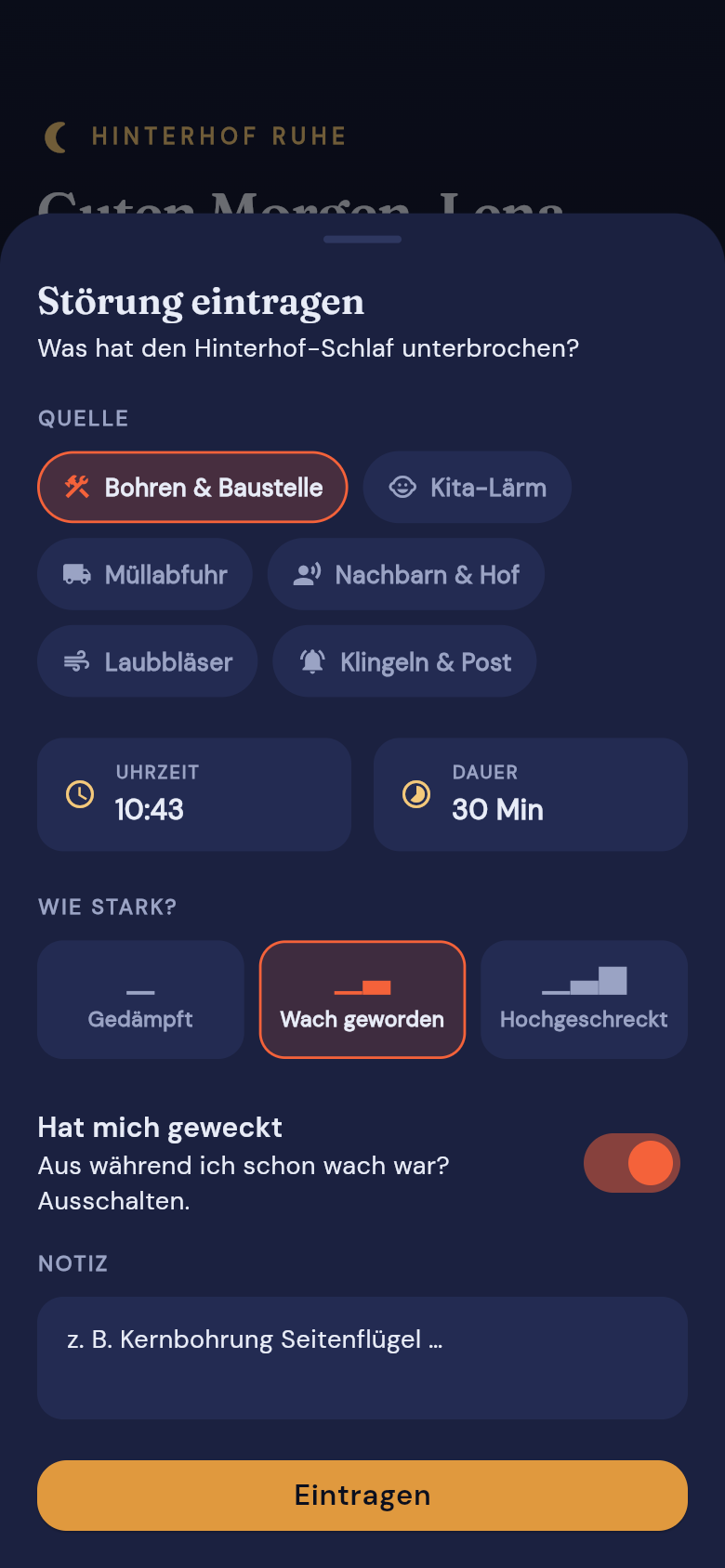 Hinterhof Ruhe — log-sheet