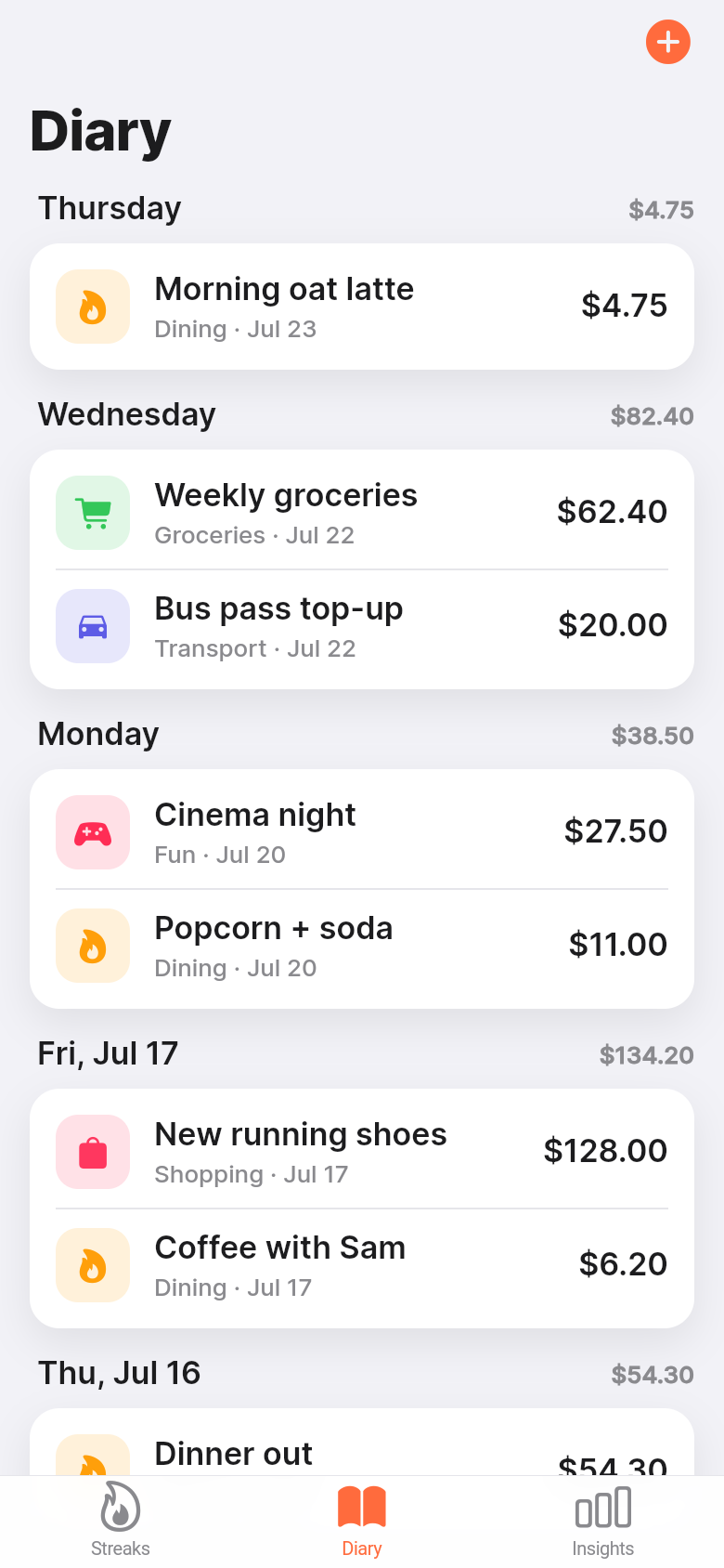 Spend Streaks — diary