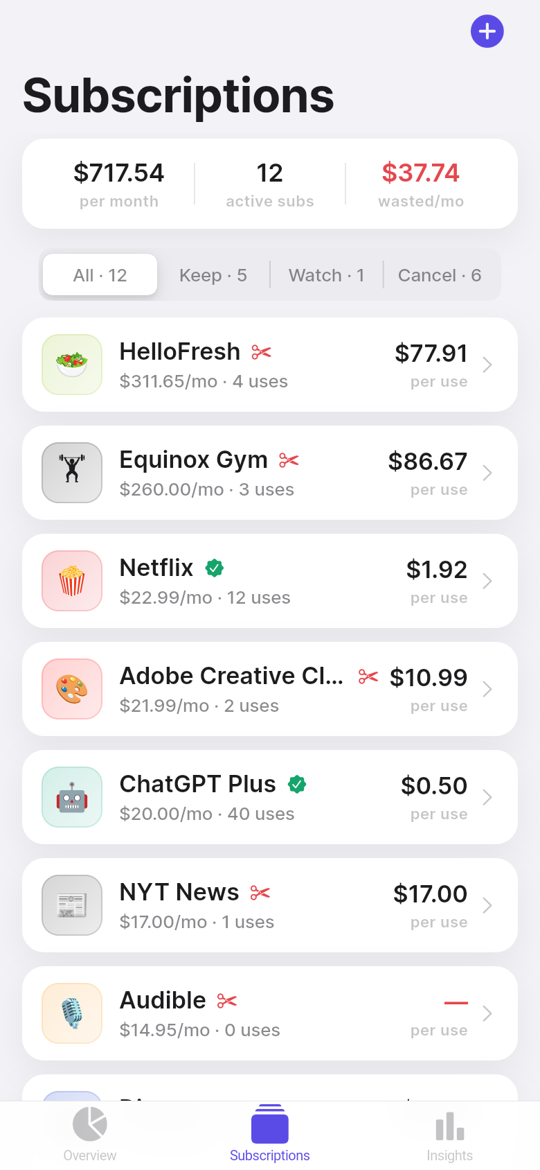 Subscription Reality — subscriptions-list